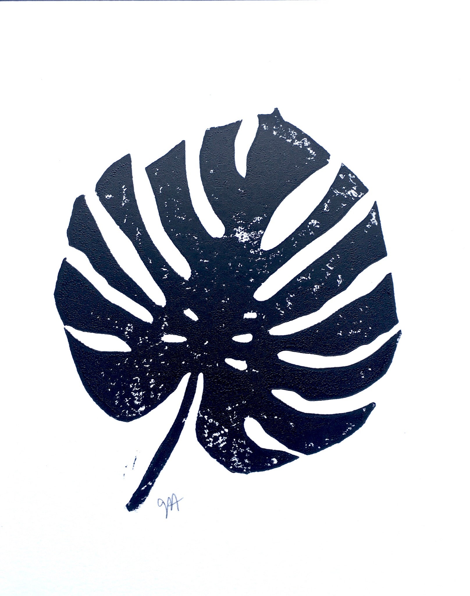 Leaf Pattern Linoleum Minimal Tropical Monstera Leaf - Hand-pressed Linoleum Block Print ...