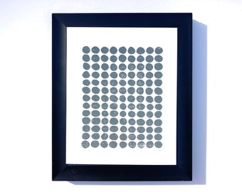 Minimal grey geometric print - block print poster 8x10 - Mid century geometric poster in grey - Gallery wall art - Grey polka dots