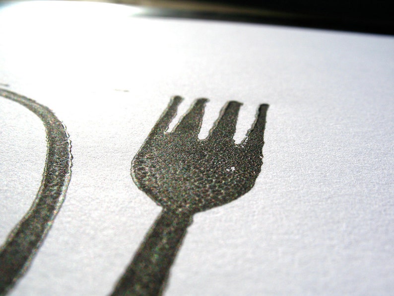 Fork and Knife Minimal Linoleum Block Print Relief Print in Etsy
