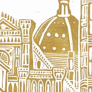 Florencia, Italia - Catedral del Duomo - Impresión en linóleo - Póster de viaje en linóleo - Arte mural europeo - Viajes por Europa - Santa María (20x25 cm)