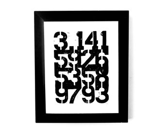 Pi - Typography block print - (3.1415926...) Gift for mathematicians - Linocut print - Hand carved linoleum block print on letterpress paper