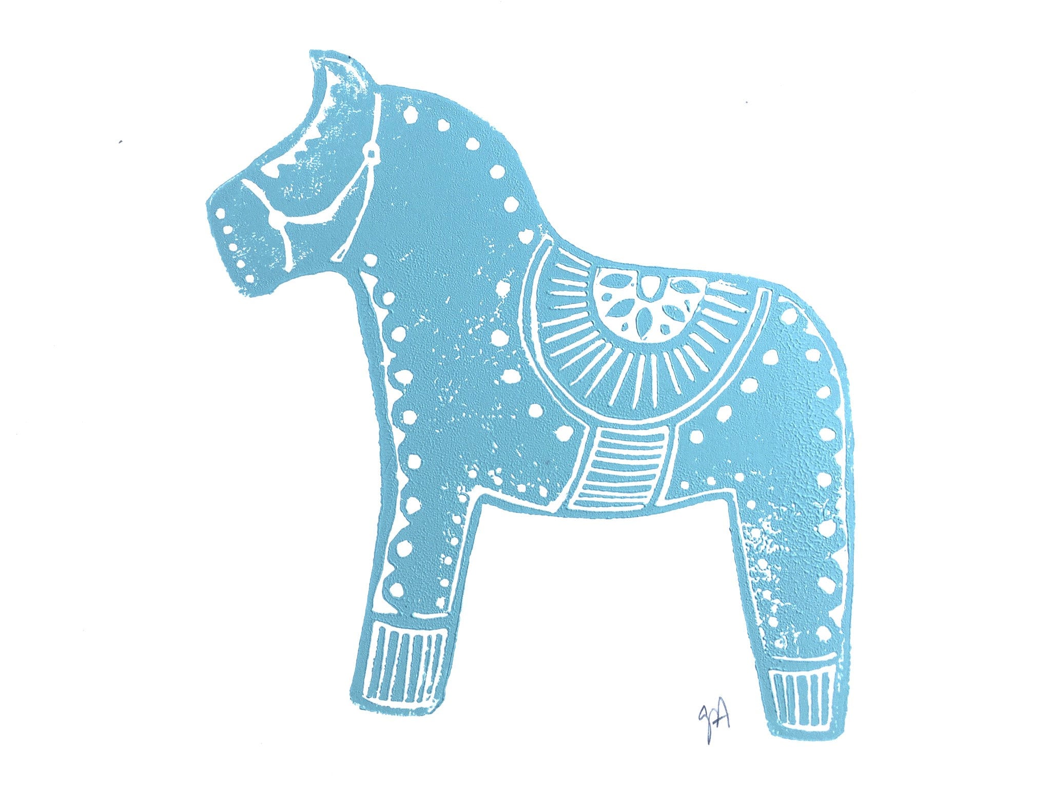 Dala Horse art print Turquoise blue minimal Swedish dalahast | Etsy