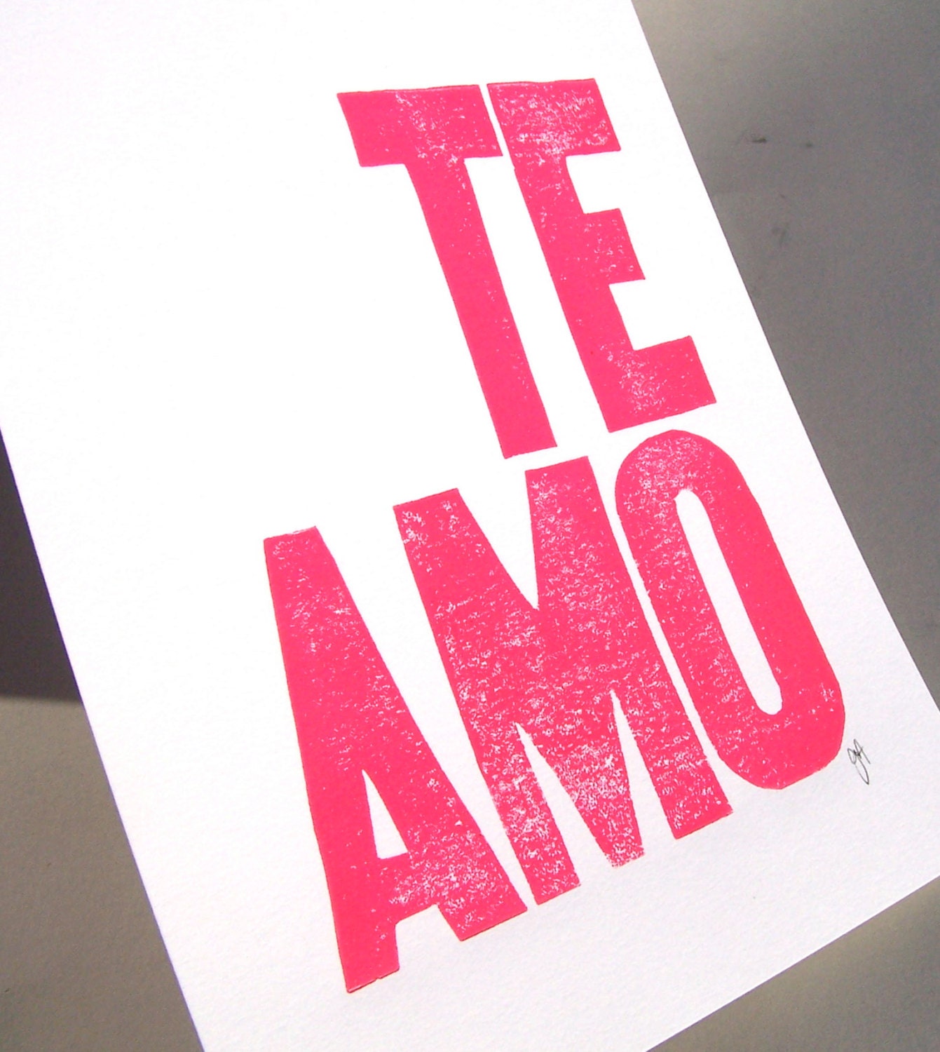 Te Amo I Love You in Hot Pink Minimal Linocut Typography Etsy