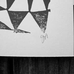 Geometric abstract triangles gray 8x10 Bunting poster Minimal gallery wall art Linoleum block print Linocut relief print linoprint image 4