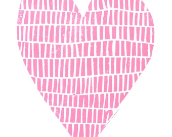 Minimal pink linocut heart - Valentines day print - Pink heart - Linoleum block 8x10 poster - Anniversary relief print - pink wall art