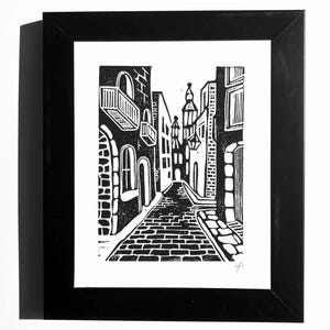 Calles de Francia - Callejón adoquinado - Impresión en linóleo - Impresión linográfica de viaje - Impresión en linóleo - Arte mural original de viaje por Europa 8x10