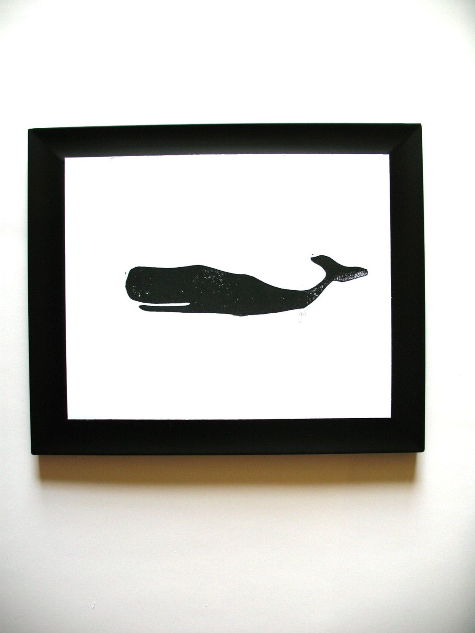 Linocut Print Minimal Whale Black Letterpress Silhouette | Etsy