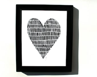 Minimal black heart print 8x10 - Abstract heart linocut print - Valentine letterpress poster - Linoleum block print - Relief print wall art