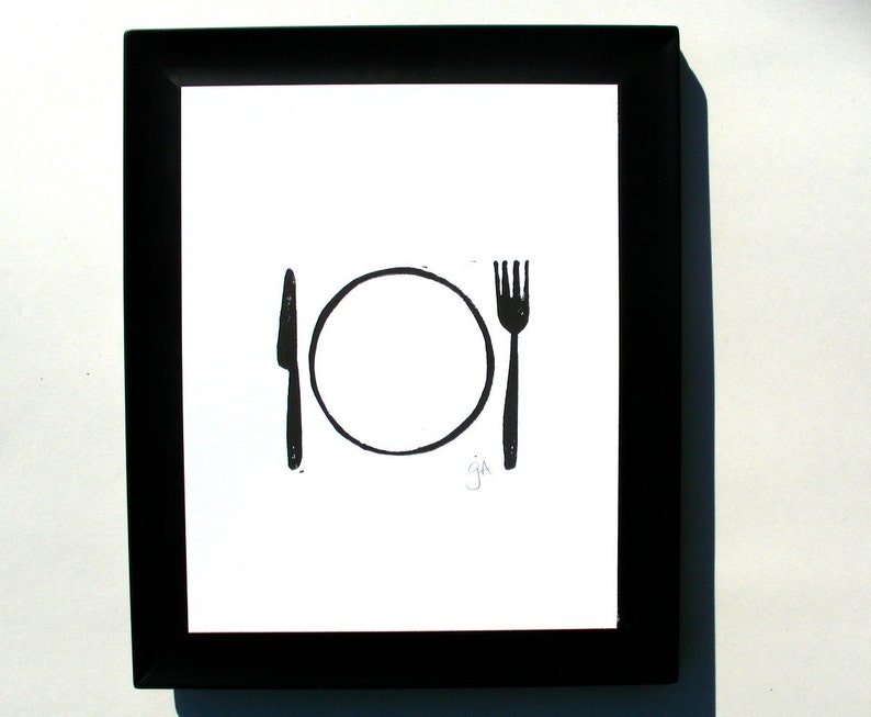 Fork and Knife Minimal Linoleum Block Print Relief Print in Etsy