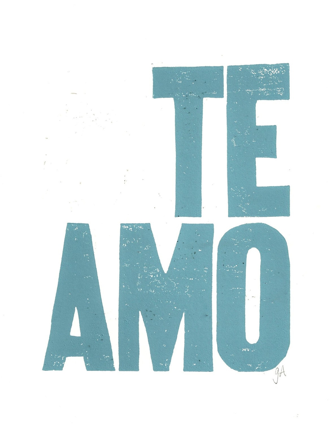 Te Amo I Love You in Spanish Letterpress Bluegrey Poster Valentine