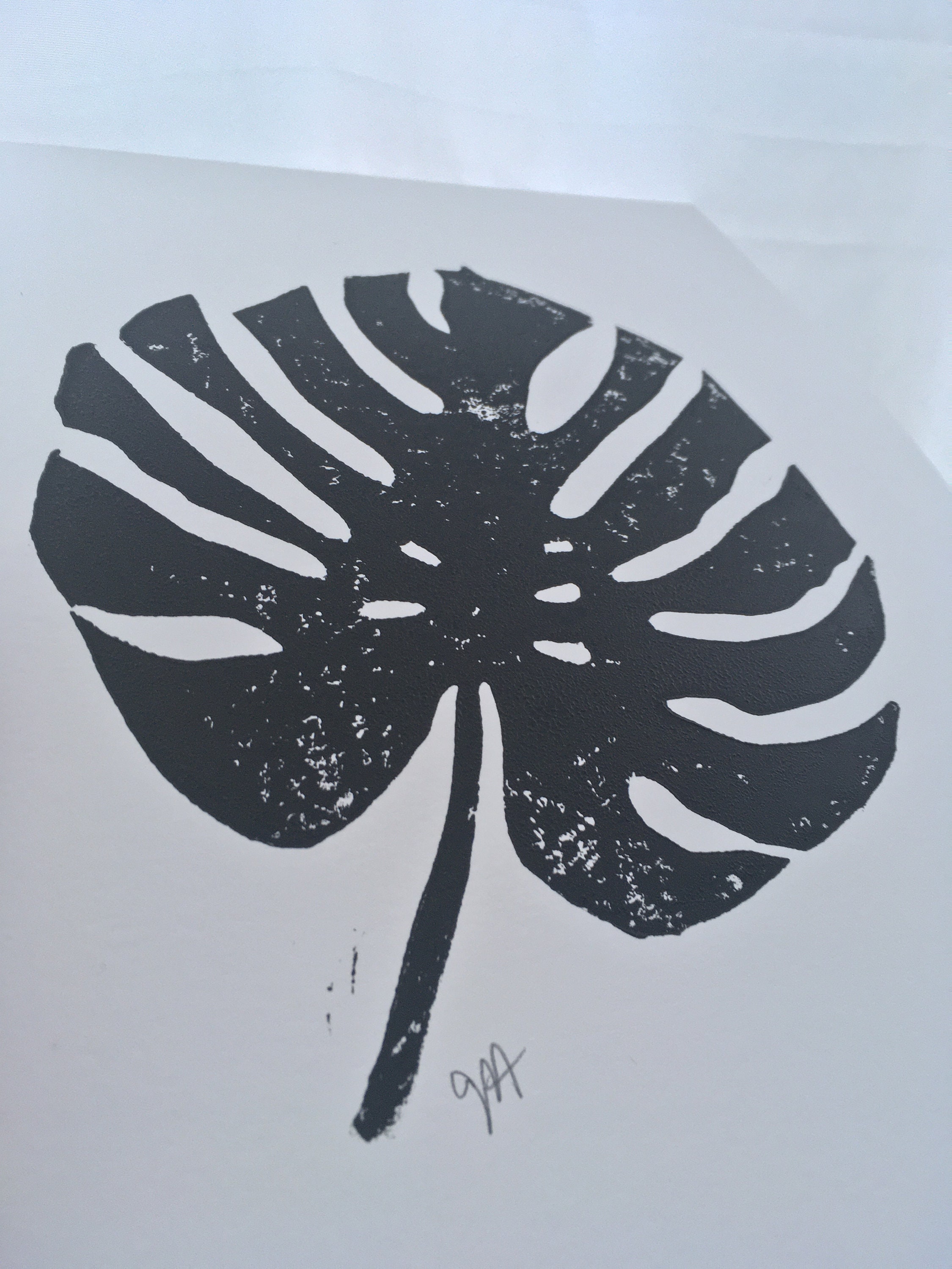 Leaf Pattern Linoleum Minimal Tropical Monstera Leaf - Hand-pressed Linoleum Block Print ...