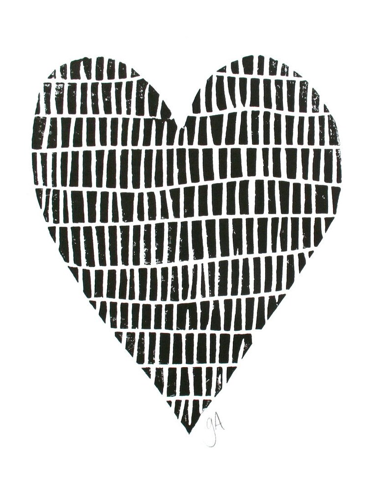LINOCUT PRINT minimal black heart 8x10 Valentine letterpress poster