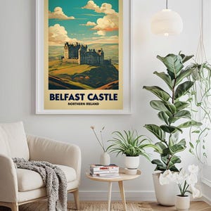 Northern Ireland Landmark Poster | Digital Download | Belfast Castle | Ireland Castle | Belfast Castle Art | Vintage Poster | home Decor