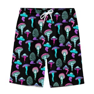Retro Neon Beauty Mushroom Shorts For Men Pajama Shorts Mens Shorts Colorful Funny Mushroom Hawaiian Shorts For Men