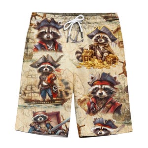 Hawaiiaanse herenshort met retro wasbeerpiraat voor heren Western Racoon Hawaïaanse herenshort
