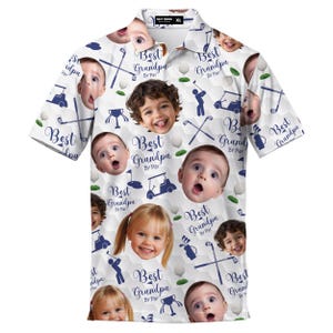 Custom Face Golf Pattern Polo Shirts Personalized Best Grandpa By Par Polo Shirt, Custom Face Photo Grandkids Polo Shirt For Dad, Grandpa