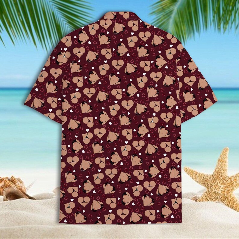 Straght Placket Pattern Cheeky Heart Hawaiian Shirt, Funny Adult Humor Vacation Shirt, Playful ...