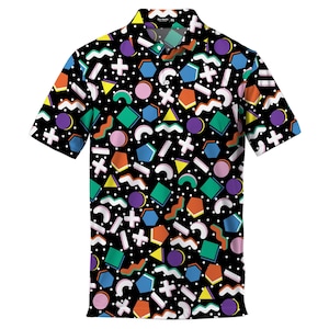 Funny Vintage 90s Disco Pattern Polo Shirts For Men Retro 80s Golf Polos Shirts Casual Short Sleeve Button Up Shirt 2