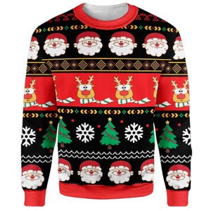 Sudadera navideña con estampado de reno y Papá Noel. Divertida sudadera navideña para mujeres, hombres y jóvenes. Bonitos regalos navideños de reno.