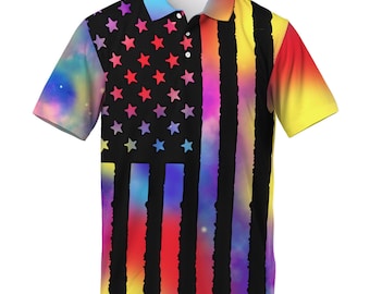 Galaxy American Flag Independence Day Polo Shirts For Men Golf Polos 4th Of July Pattern Mens Polo Shirts Short Sleeve Button Up Shirt