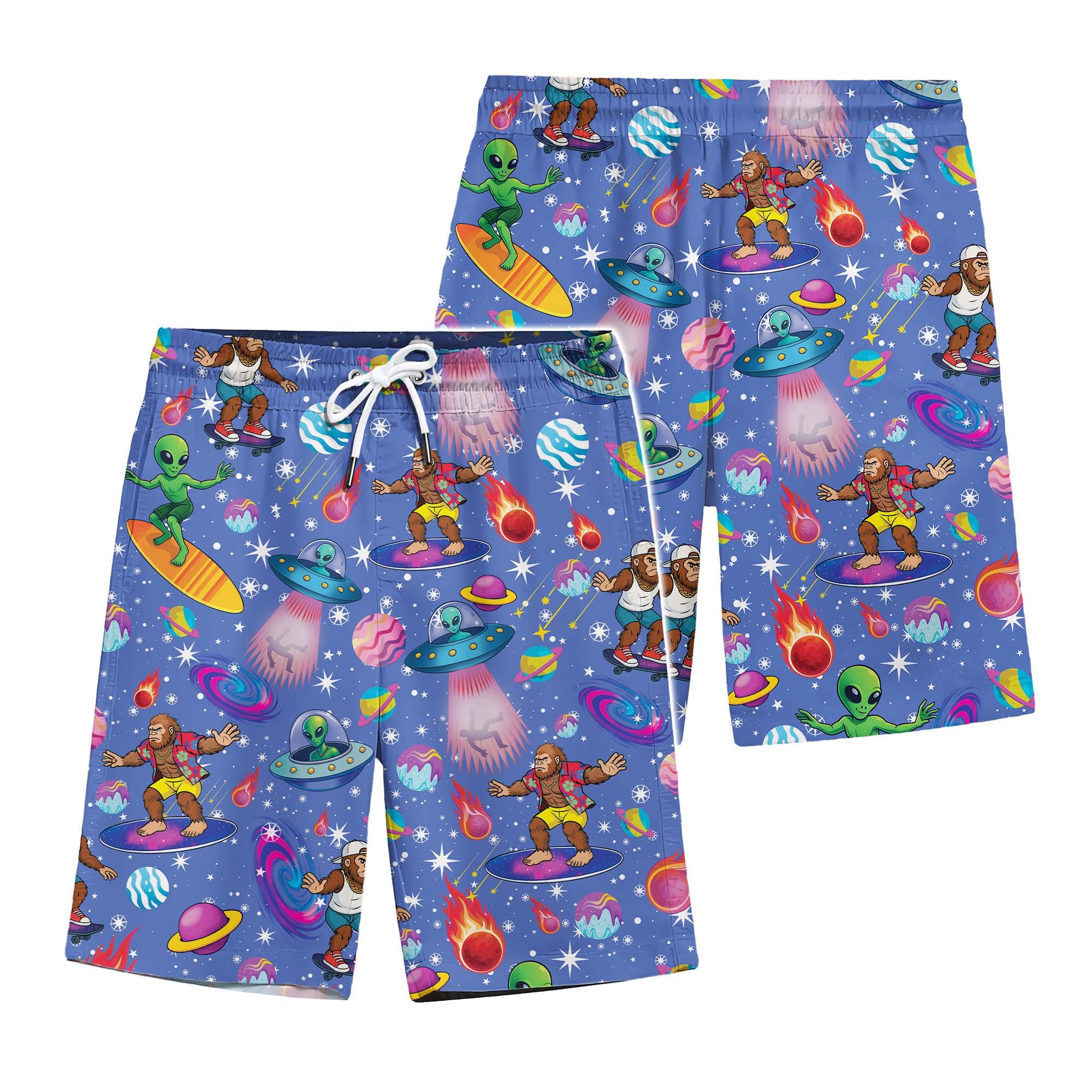 Galaxy Bigfoot Hawaiian Shorts – Funny Alien Sasquatch Mens Shorts