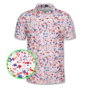 Independence Day Pattern Polo Shirts For Men 4th Of July USA Flag Pattern Casual Short Sleeve Button Up Shirt