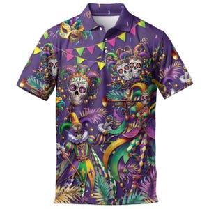 Festival Skull Polo Shirt - Short Sleeve Button Up