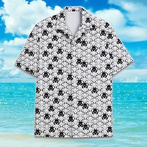 Retro Pistol Hawaiian Shirt, Western Cowboy Adult Humor Shirt, Black White Gun Pattern Party Outfit, Bold Couple Gift