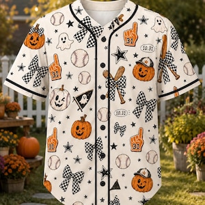 Halloween-basebolltröja, söt pumpa-spöke-basebolltröja, höstens matchdagsoutfit, basebollfan-halloweenkläder