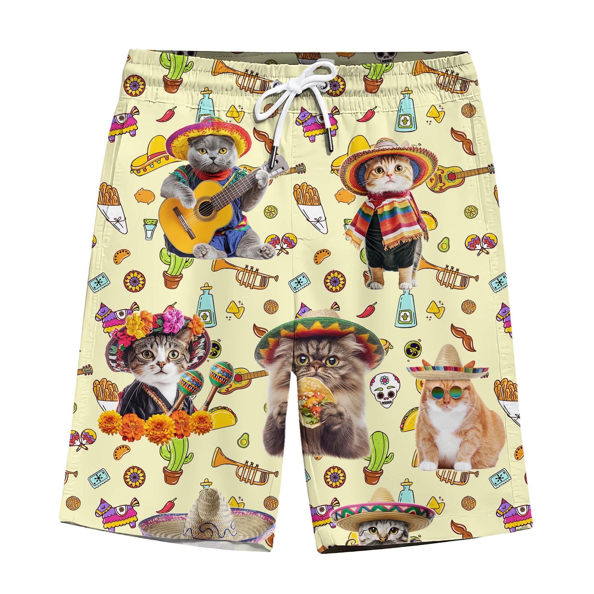 Discover Funny Cinco De Mayo Cat Hawaiian Shorts For Men Vintage Taco Hawaiian Beach Shorts