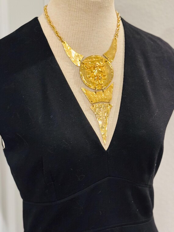 Kenneth Jay Lane Golden Aztec Statement Necklace - image 1