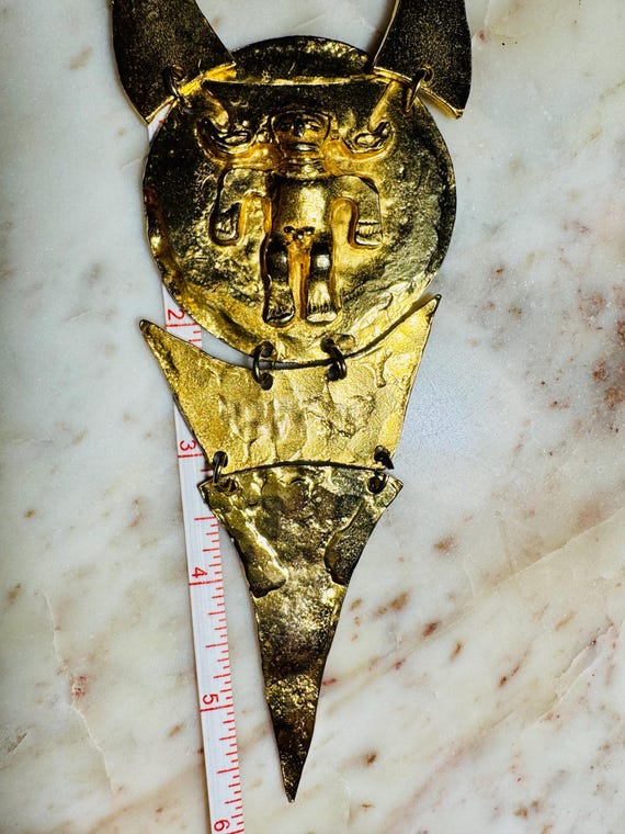 Kenneth Jay Lane Golden Aztec Statement Necklace - image 9
