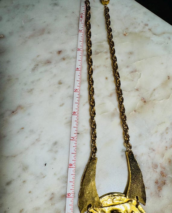 Kenneth Jay Lane Golden Aztec Statement Necklace - image 8