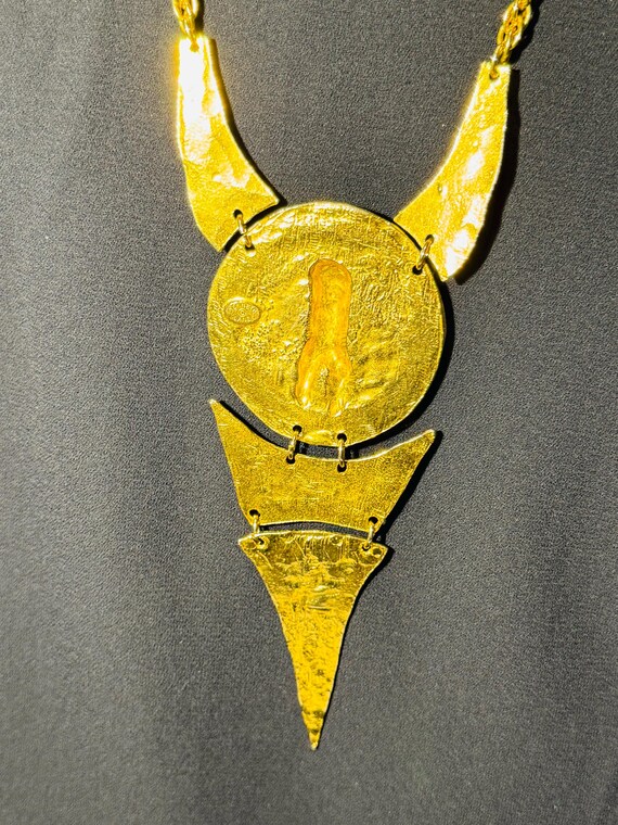 Kenneth Jay Lane Golden Aztec Statement Necklace - image 5