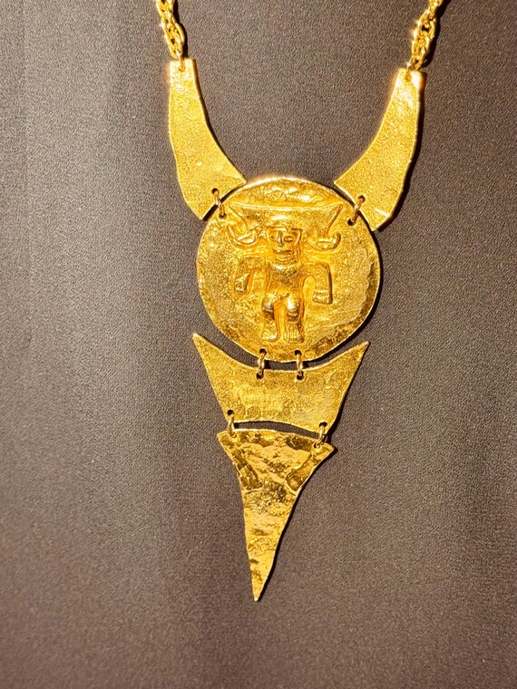 Kenneth Jay Lane Golden Aztec Statement Necklace - image 4