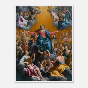Lámina artística de la Asunción de la Virgen de Guido Reni: pintura religiosa barroca con marco de madera