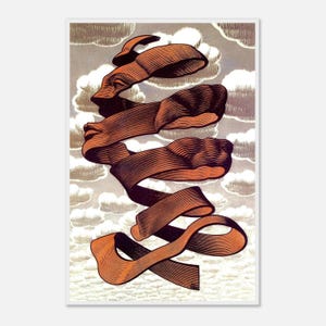 Maurits Escher, Rind, Grafik Kunstdruck, Unmögliche Realität, Surrealismus, Holzrahmen, Giclée Qualitätsdruck, Geschenk von M. C. Escher
