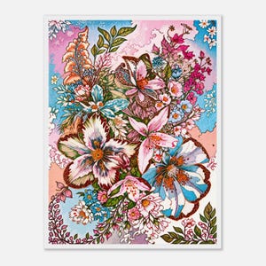Art Nouveau Floral Print: Fantasy Garden Flowers, Wooden Frame