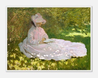 Lámina artística de Claude Monet: Primavera: Decoración de pared impresionista, marco de madera