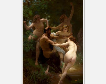 Bouguereau nimfen en sater - kunstafdruk, poster Griekse mythologie, ingelijste optie