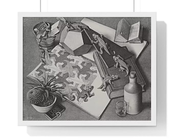 Stampa digitale di M.C. Escher Rettili, iconico poster con illusione ottica a tassellatura.