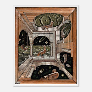 Maurits Escher, Another World II, High Quality Graphic Print, Optical Illusions, Surrealism, M. C. Escher Gift, Wood Frame Option