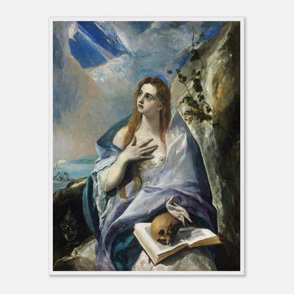 El Greco The Penitent Mary Magdalene Art Print, Dramatic Religious Reproduction