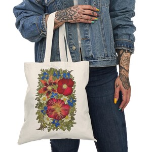 Floral Print Tote Bag: Red Roses, Lilies, Daisies - 100% Cotton