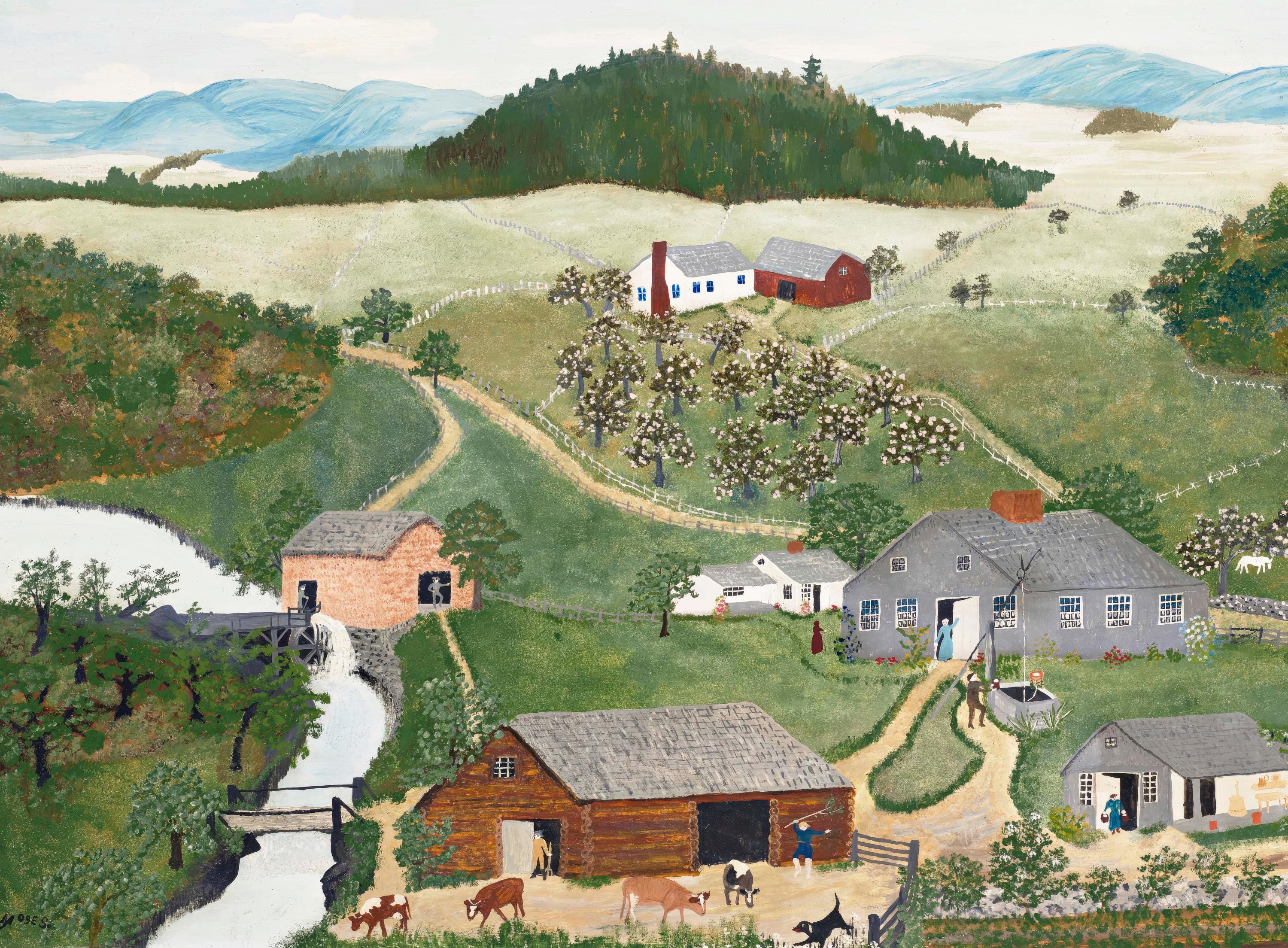 Grandma Moses the Old Oaken Bucket Digital Print, Vintage Folk Art