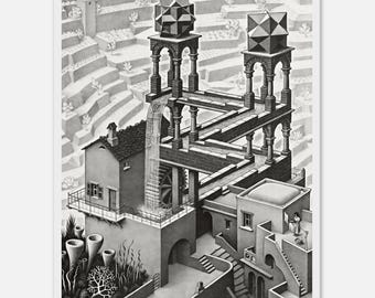 M.C. Escher Waterfall - Iconic Surrealist Optical Illusion Print