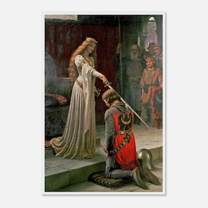 Edmund Leighton, The Accolade, Medieval Art Print, Pre-Raphaelite Wall Art, Chivalry Decor, Romantic  Poster, Wooden Frame, Art Lovers Gift