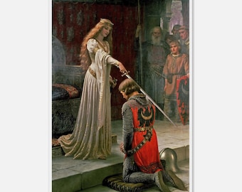 Edmund Leighton, El Espaldazo, Lámina artística: Caballería medieval, Opción de marco de madera
