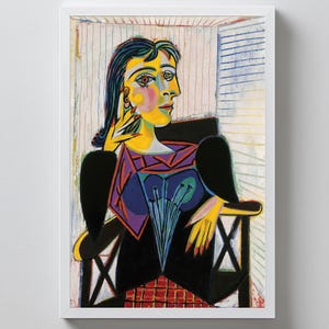 Pablo Picasso, Portret Dory Maar: Wydruk artystyczny w stylu kubizmu, opcja z drewnianą ramą