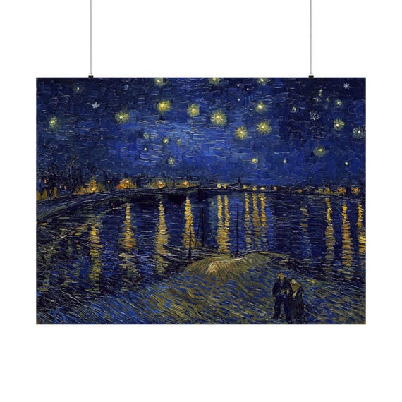 ゴッホの「ローヌ川の星月夜」版画：額装されたポスト印象派の作品